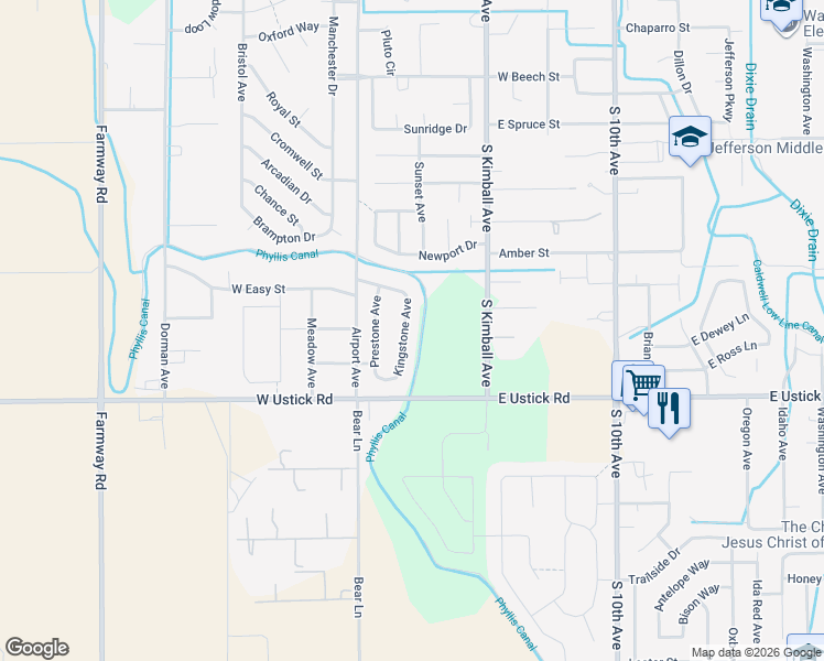map of restaurants, bars, coffee shops, grocery stores, and more near 3819 Kingston Avenue in Caldwell