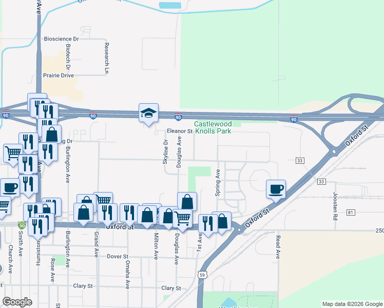 map of restaurants, bars, coffee shops, grocery stores, and more near 1709 Clifton Avenue in Worthington