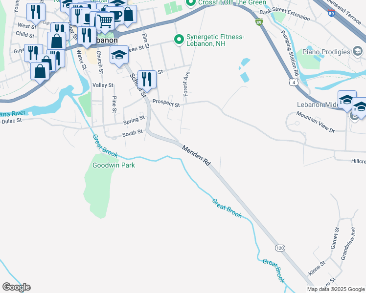 map of restaurants, bars, coffee shops, grocery stores, and more near Route 120 in Lebanon