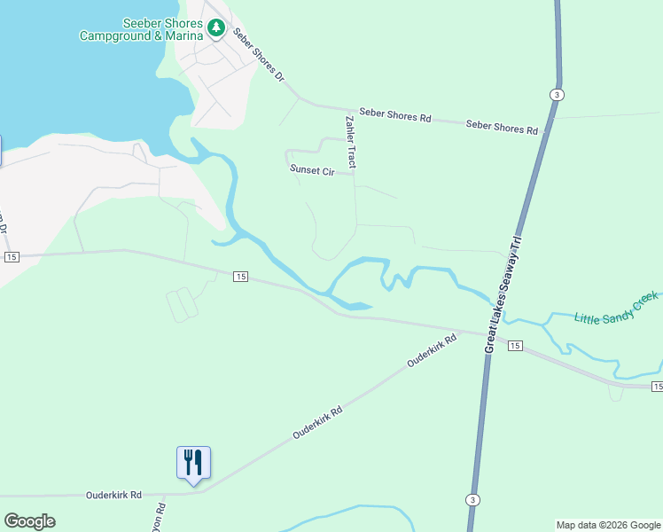 map of restaurants, bars, coffee shops, grocery stores, and more near 83 Zahler Tract in Sandy Creek