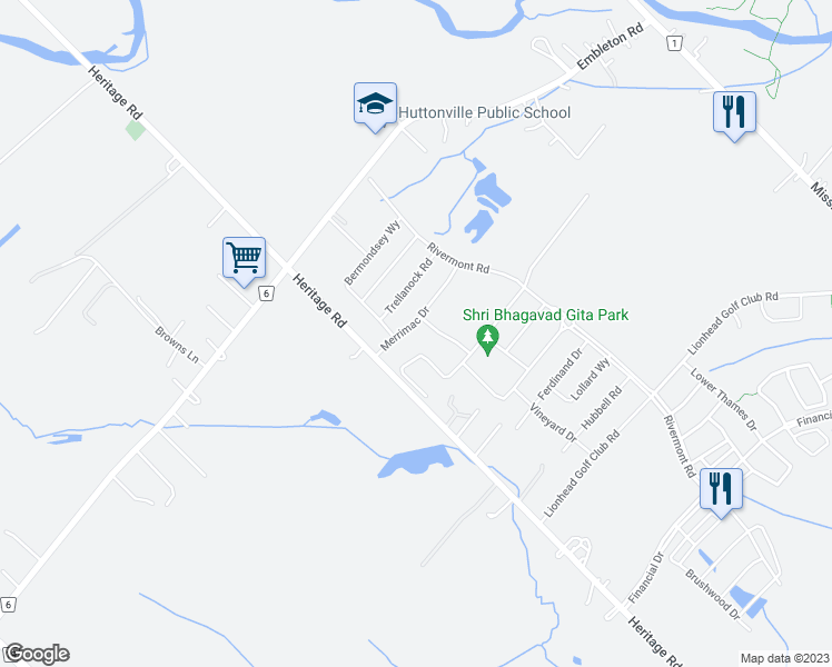 map of restaurants, bars, coffee shops, grocery stores, and more near 35 Merrimac Drive in Brampton