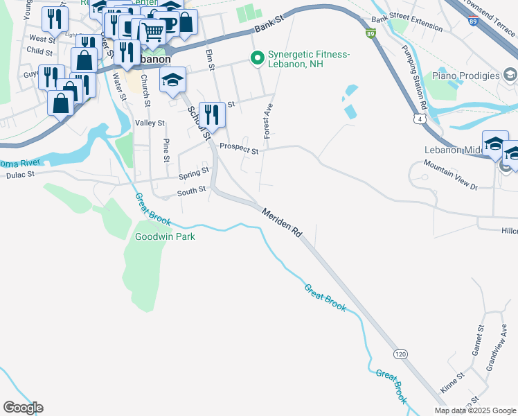 map of restaurants, bars, coffee shops, grocery stores, and more near Route 120 in Lebanon