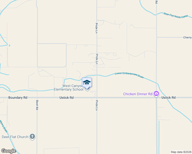 map of restaurants, bars, coffee shops, grocery stores, and more near 19548 Ustick Road in Caldwell