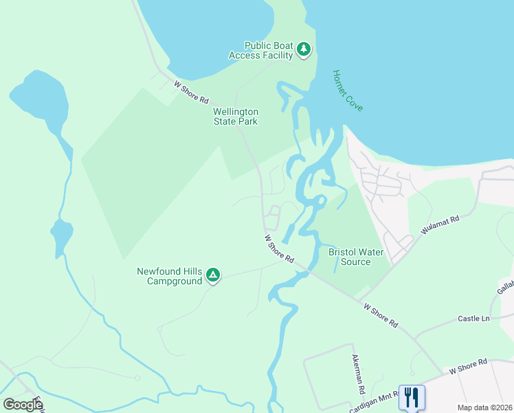 map of restaurants, bars, coffee shops, grocery stores, and more near 721 W Shore Rd in Bristol