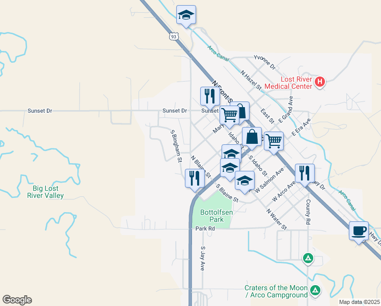 map of restaurants, bars, coffee shops, grocery stores, and more near 328 W Challis Ave in Arco