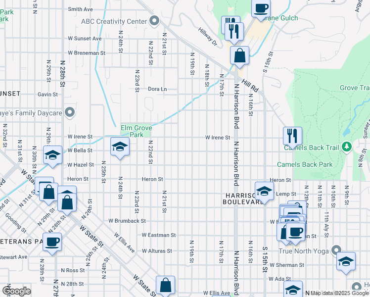 map of restaurants, bars, coffee shops, grocery stores, and more near 1940 West Bella Street in Boise