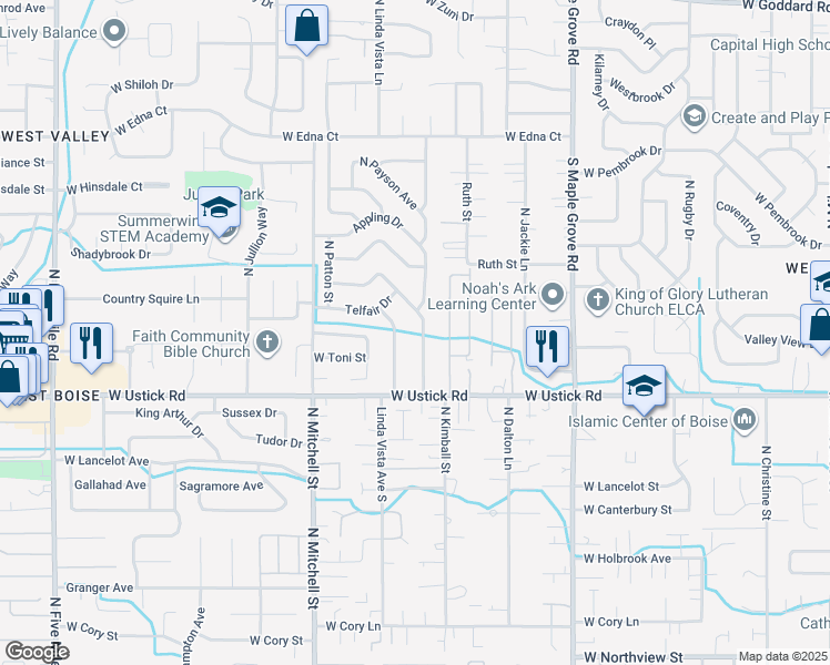 map of restaurants, bars, coffee shops, grocery stores, and more near 3304 Spiceland Drive in Boise