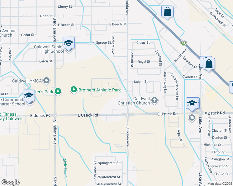 map of restaurants, bars, coffee shops, grocery stores, and more near 3815 County Fair Avenue in Caldwell
