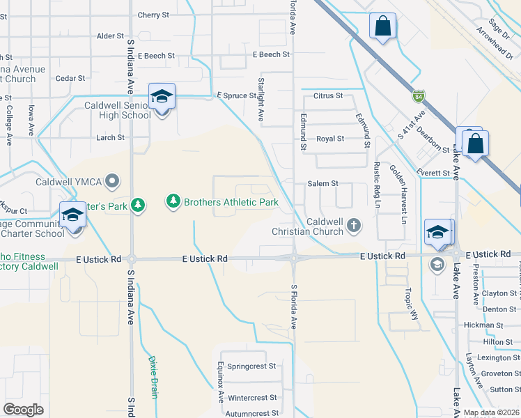 map of restaurants, bars, coffee shops, grocery stores, and more near 3815 South Georgia Avenue in Caldwell