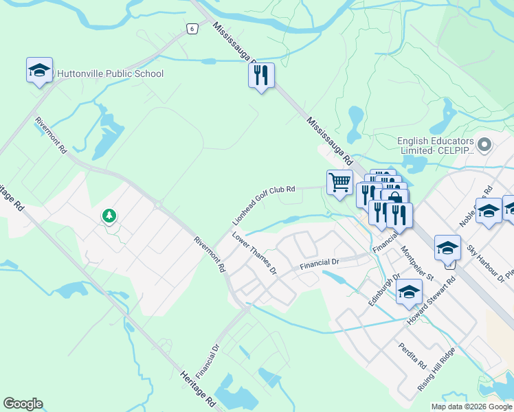 map of restaurants, bars, coffee shops, grocery stores, and more near 159 Lionhead Golf Club Road in Brampton