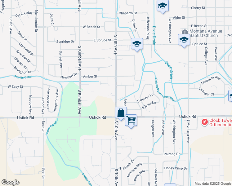 map of restaurants, bars, coffee shops, grocery stores, and more near 504 East Easy Street in Caldwell