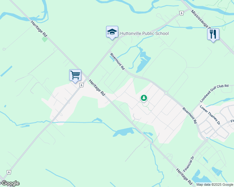 map of restaurants, bars, coffee shops, grocery stores, and more near 8607-8999 Heritage Road in Brampton