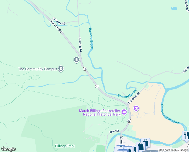 map of restaurants, bars, coffee shops, grocery stores, and more near 256 Barnard Road in Woodstock