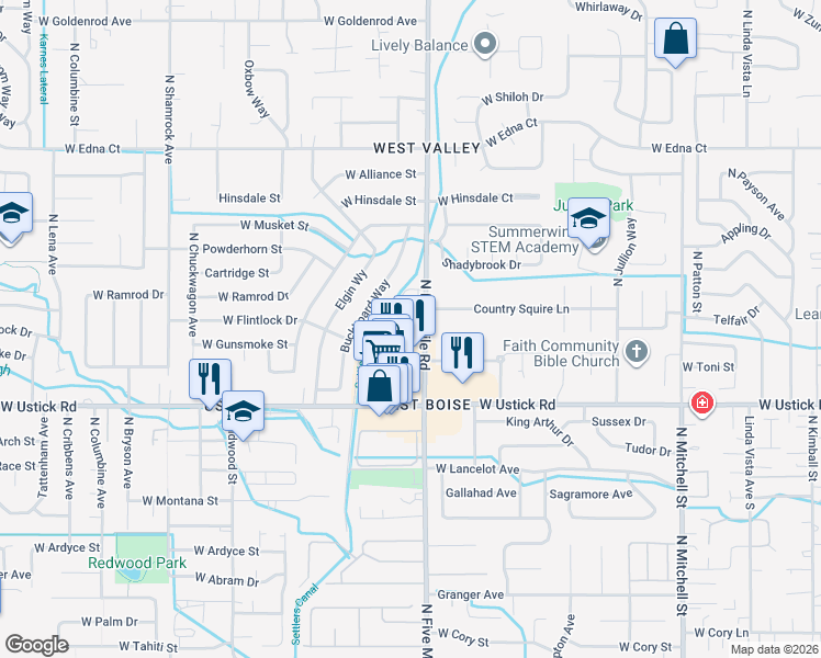 map of restaurants, bars, coffee shops, grocery stores, and more near in Boise