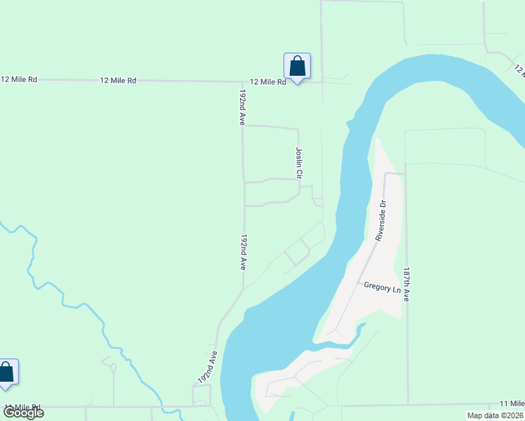 map of restaurants, bars, coffee shops, grocery stores, and more near 19051 Joslin Circle in Big Rapids