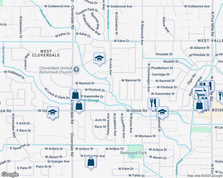 map of restaurants, bars, coffee shops, grocery stores, and more near in Boise