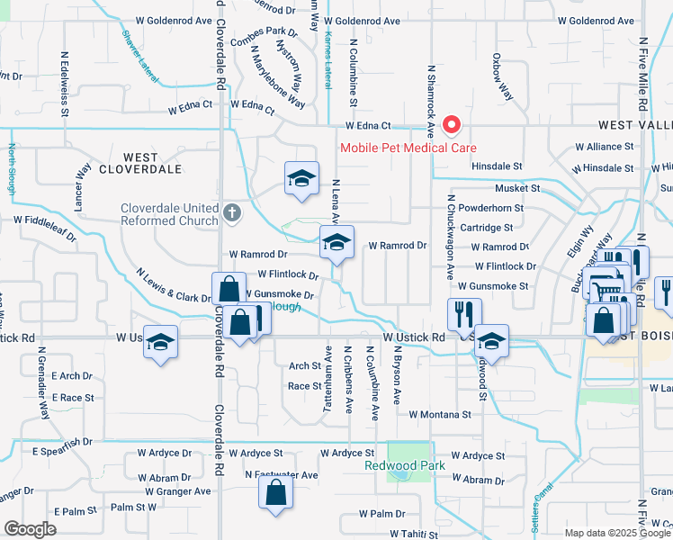 map of restaurants, bars, coffee shops, grocery stores, and more near 3463 North Lena Avenue in Boise