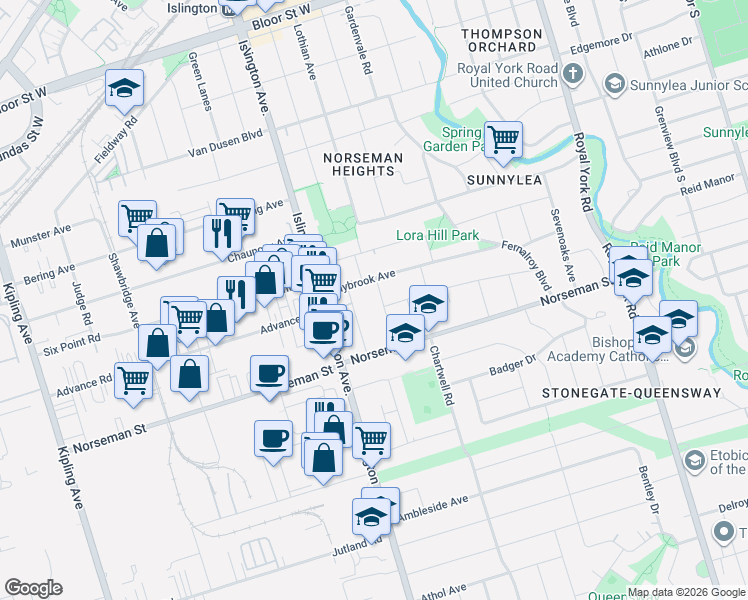 map of restaurants, bars, coffee shops, grocery stores, and more near 132 Lothian Avenue in Toronto
