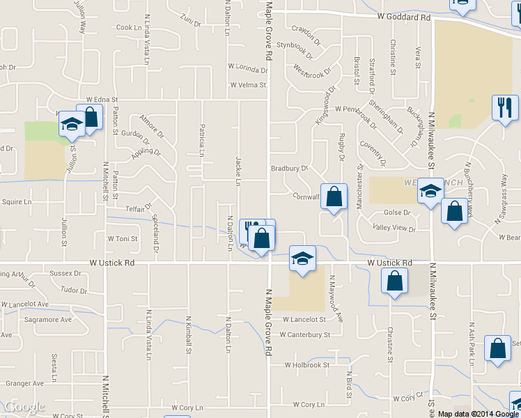 map of restaurants, bars, coffee shops, grocery stores, and more near 3457 N Maple Grove Rd in Boise