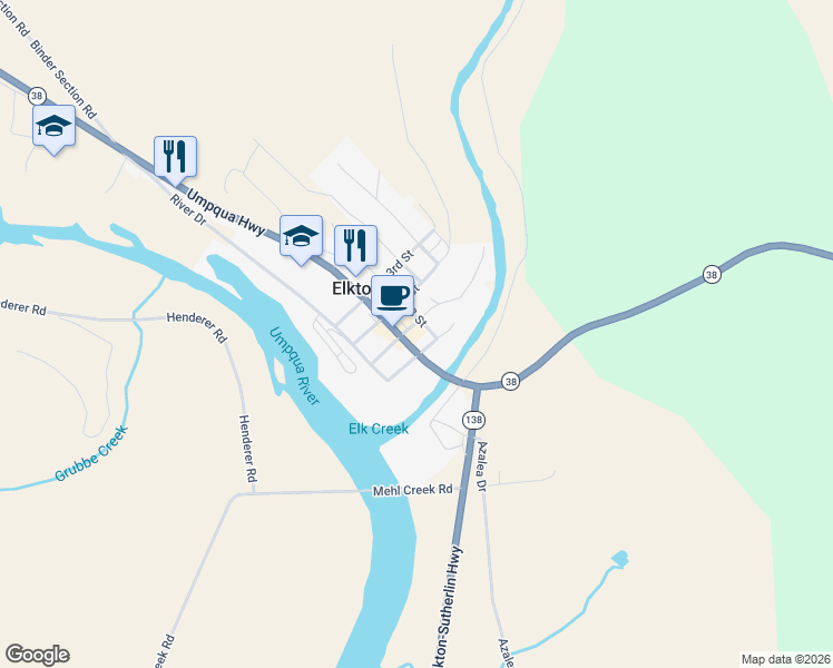 map of restaurants, bars, coffee shops, grocery stores, and more near 345 1st Street in Elkton