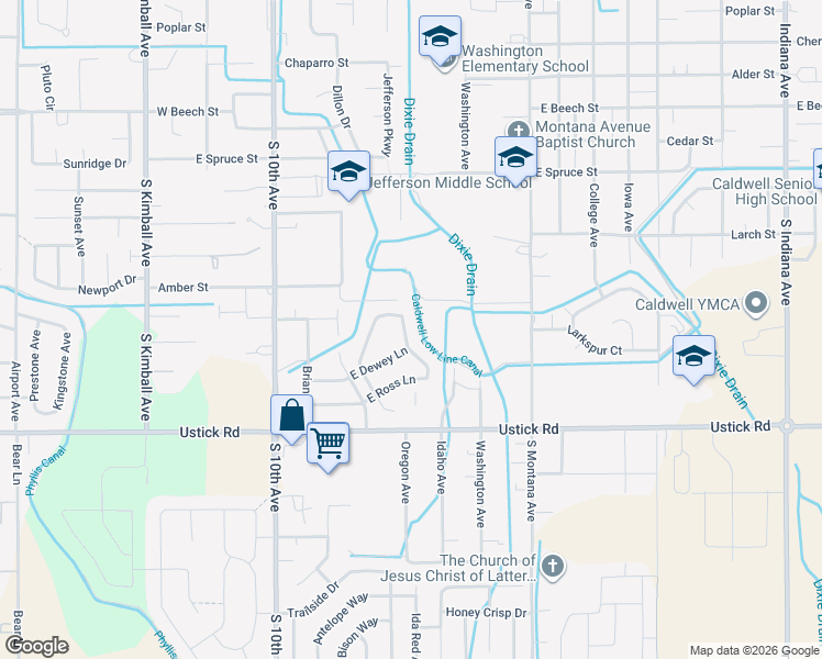 map of restaurants, bars, coffee shops, grocery stores, and more near 3809 Stonehedge Way in Caldwell