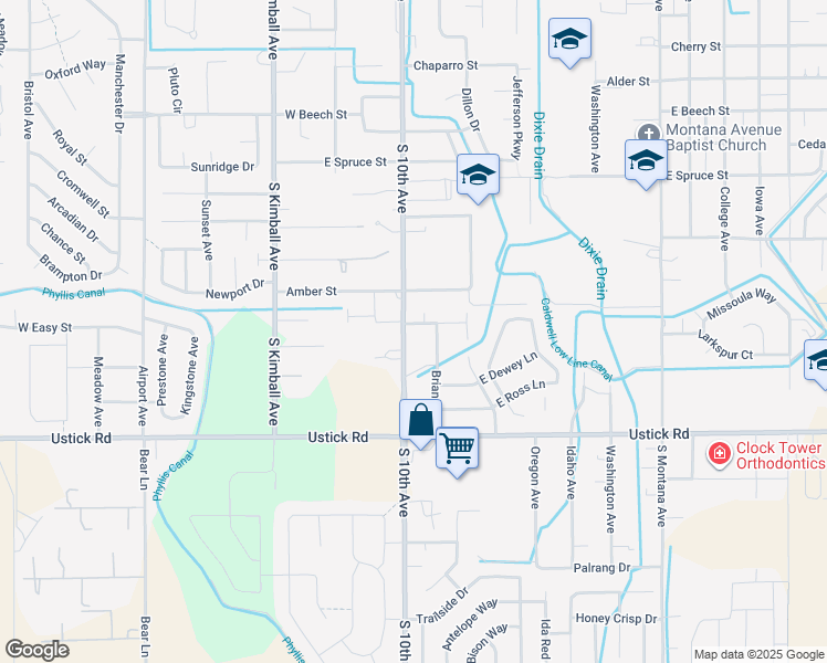map of restaurants, bars, coffee shops, grocery stores, and more near 504 E Easy St in Caldwell