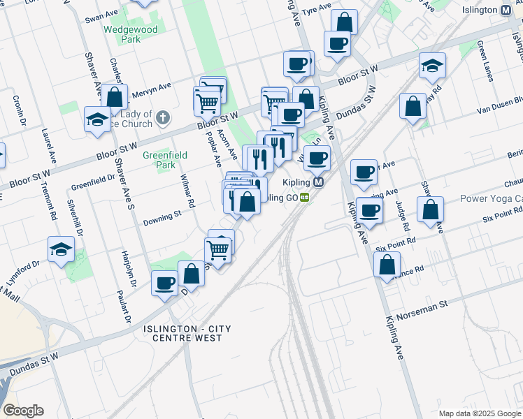 map of restaurants, bars, coffee shops, grocery stores, and more near in Toronto