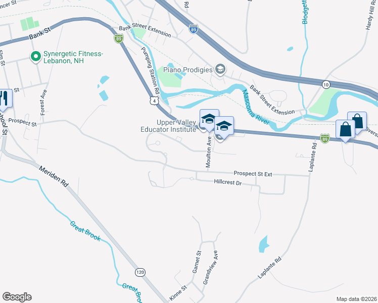 map of restaurants, bars, coffee shops, grocery stores, and more near 21 Mountain View Drive in Lebanon
