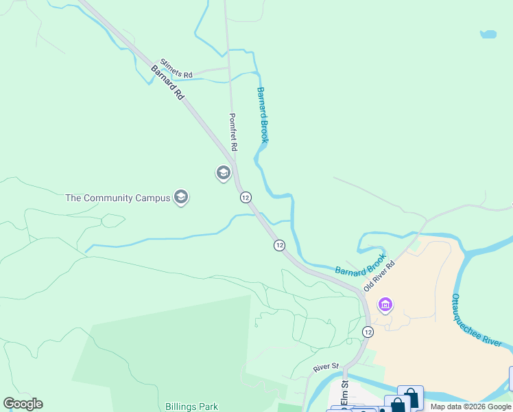 map of restaurants, bars, coffee shops, grocery stores, and more near 256 Barnard Road in Woodstock