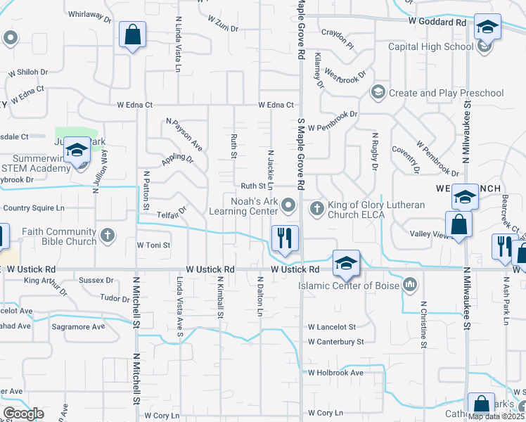 map of restaurants, bars, coffee shops, grocery stores, and more near 3498 North Dalton Lane in Boise