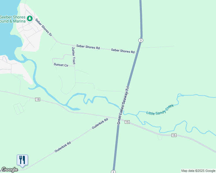 map of restaurants, bars, coffee shops, grocery stores, and more near 35 Koster Drive in Sandy Creek