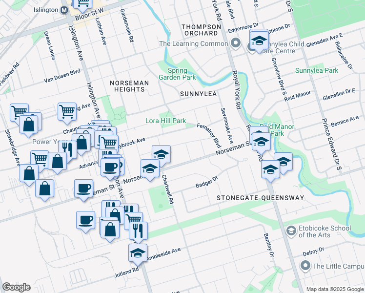 map of restaurants, bars, coffee shops, grocery stores, and more near 47 Claymore Drive in Toronto
