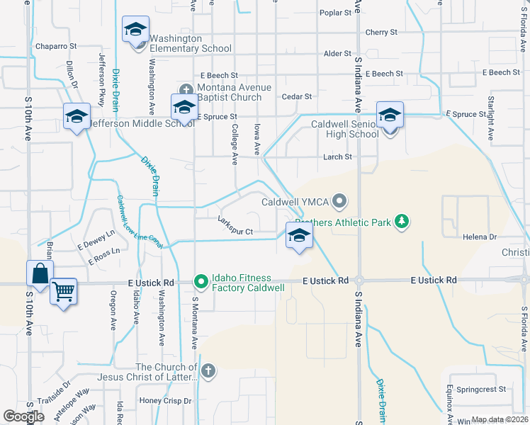 map of restaurants, bars, coffee shops, grocery stores, and more near 3706 Billings Drive in Caldwell