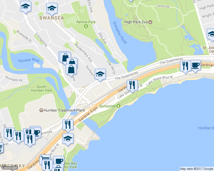 map of restaurants, bars, coffee shops, grocery stores, and more near in Toronto