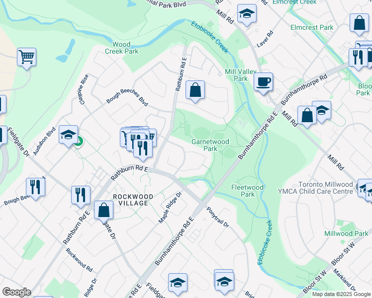 map of restaurants, bars, coffee shops, grocery stores, and more near 4111 Tapestry Trail in Mississauga