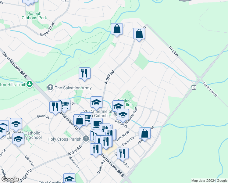 map of restaurants, bars, coffee shops, grocery stores, and more near 15 Mull Gate in Halton Hills