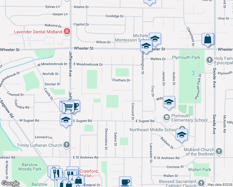map of restaurants, bars, coffee shops, grocery stores, and more near 23 Lexington Court in Midland