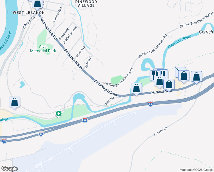 map of restaurants, bars, coffee shops, grocery stores, and more near 15 Old Pine Tree Cemetery Road in Lebanon