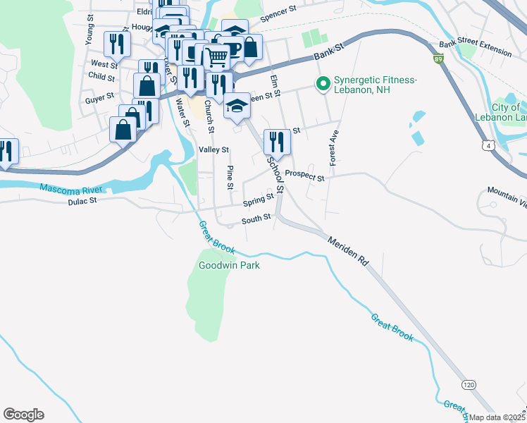 map of restaurants, bars, coffee shops, grocery stores, and more near 11 South Street in Lebanon