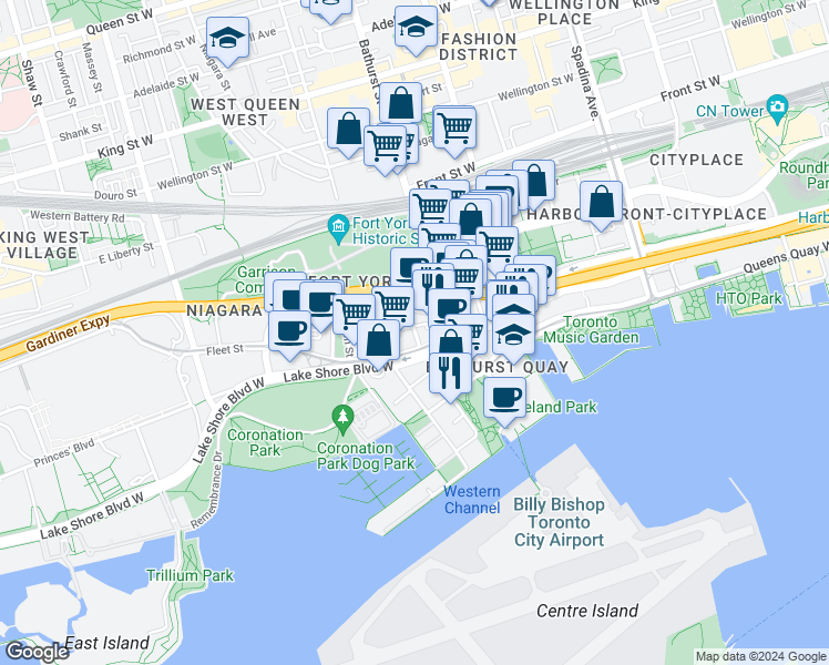 map of restaurants, bars, coffee shops, grocery stores, and more near 95 Iannuzzi Street in Toronto