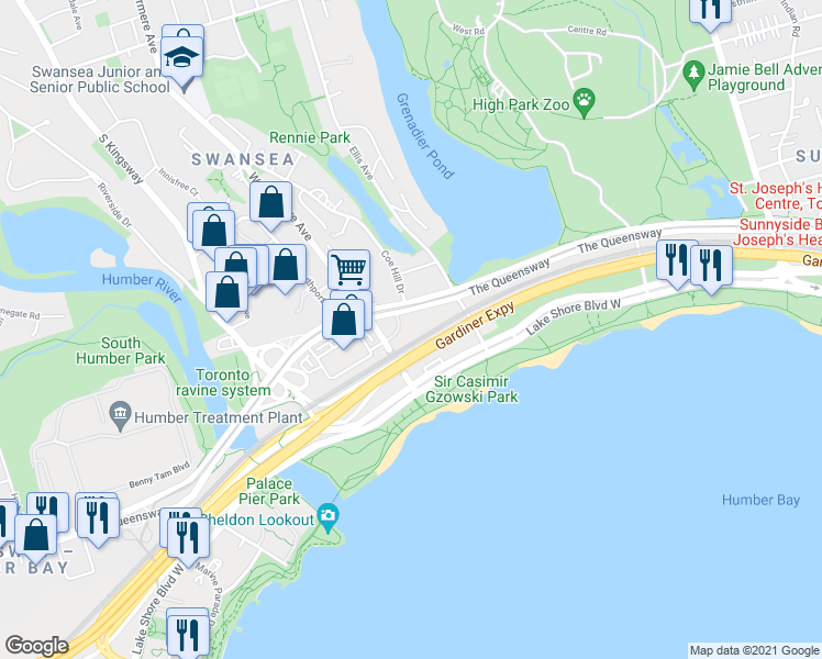 map of restaurants, bars, coffee shops, grocery stores, and more near in Toronto