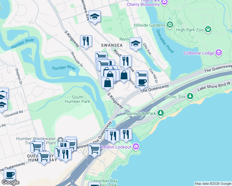 map of restaurants, bars, coffee shops, grocery stores, and more near 1 Ripley Avenue in Toronto