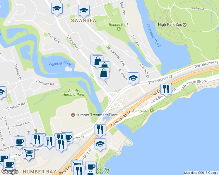 map of restaurants, bars, coffee shops, grocery stores, and more near 1 Ripley Avenue in Toronto