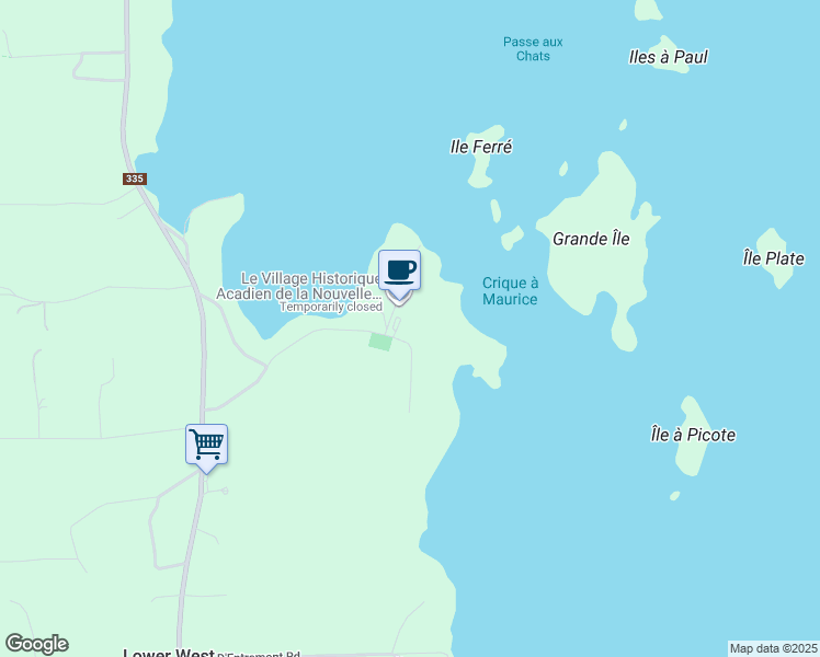 map of restaurants, bars, coffee shops, grocery stores, and more near 97 Old Church Road in Middle West Pubnico