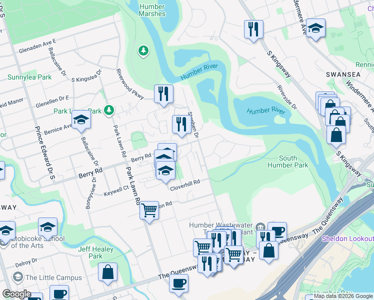 map of restaurants, bars, coffee shops, grocery stores, and more near in Toronto