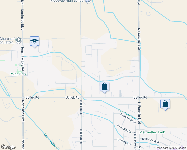 map of restaurants, bars, coffee shops, grocery stores, and more near 8354 East Timberlake Street in Nampa