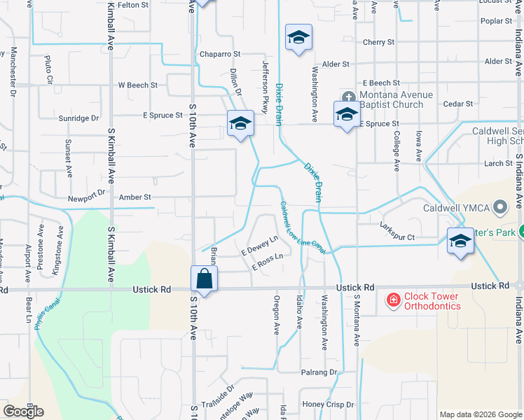 map of restaurants, bars, coffee shops, grocery stores, and more near 3718 Stonegate Way in Caldwell