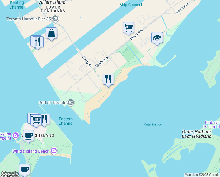 map of restaurants, bars, coffee shops, grocery stores, and more near in Toronto