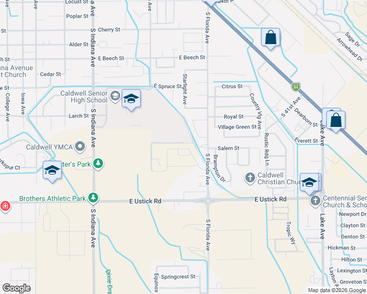 map of restaurants, bars, coffee shops, grocery stores, and more near 3815 South Georgia Avenue in Caldwell