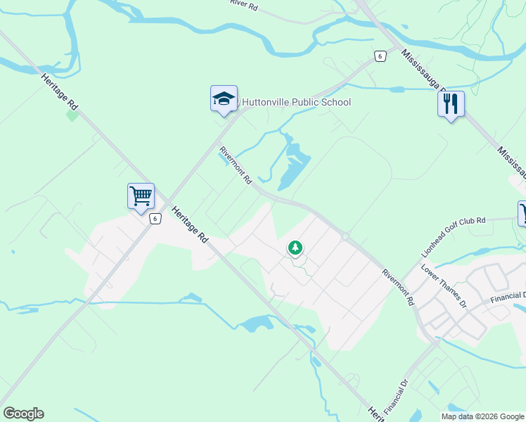 map of restaurants, bars, coffee shops, grocery stores, and more near 12 Merrimac Drive in Brampton